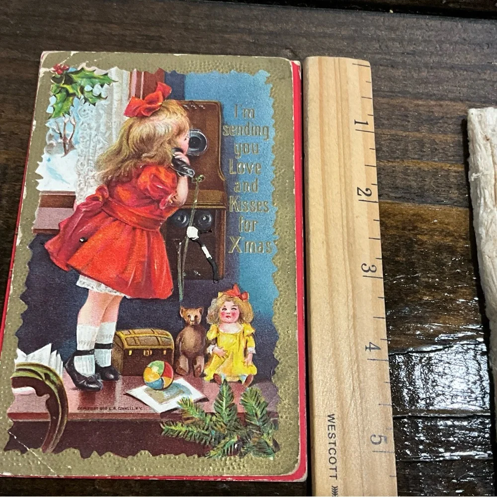 Antique Lot of 8 Christmas Holiday Postcards Santa Flowers Scrapbooking